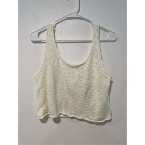 Minimalist Cream Knit Crop Tank Top | Size M | Sleeveless Soft Sweater Vest Aest